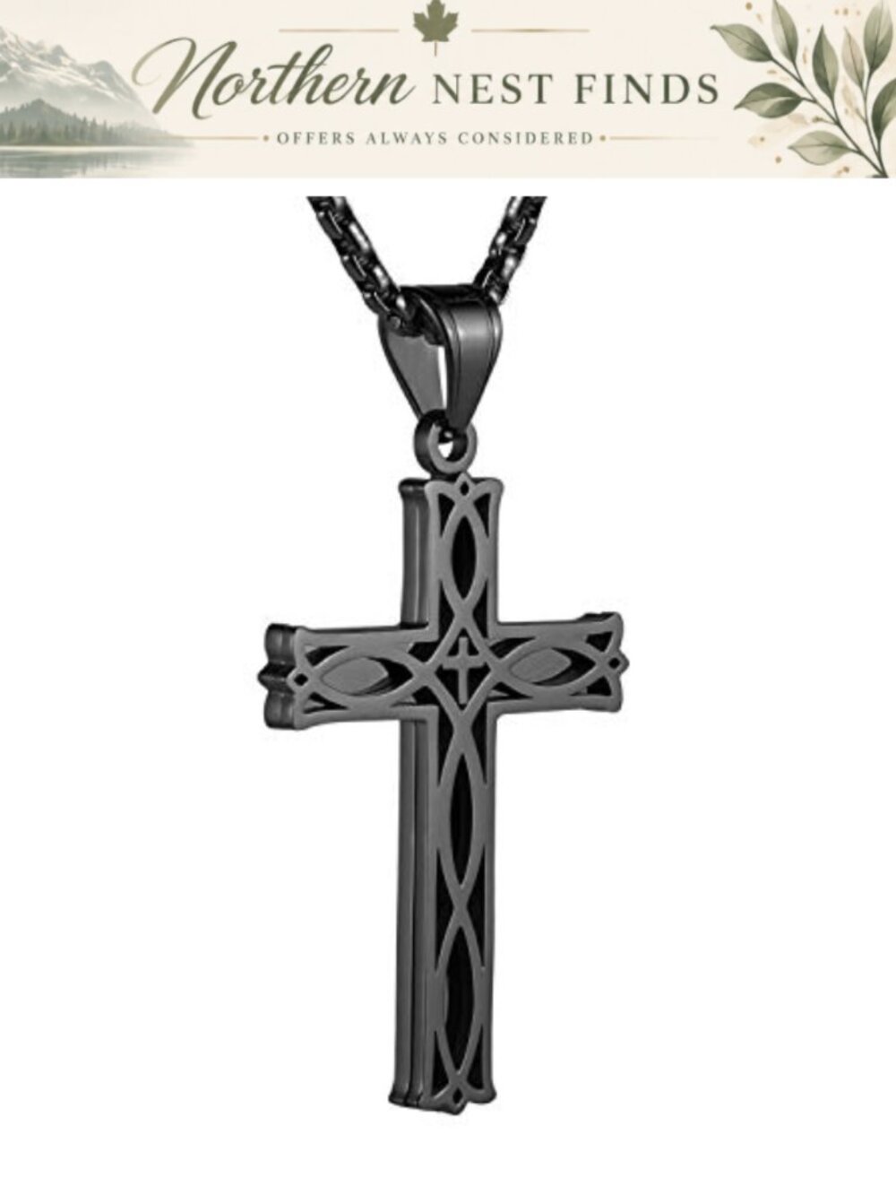 Stainless Steel Celtic Cross Pendant Necklace 22+2 Inch Link Chain Unisex